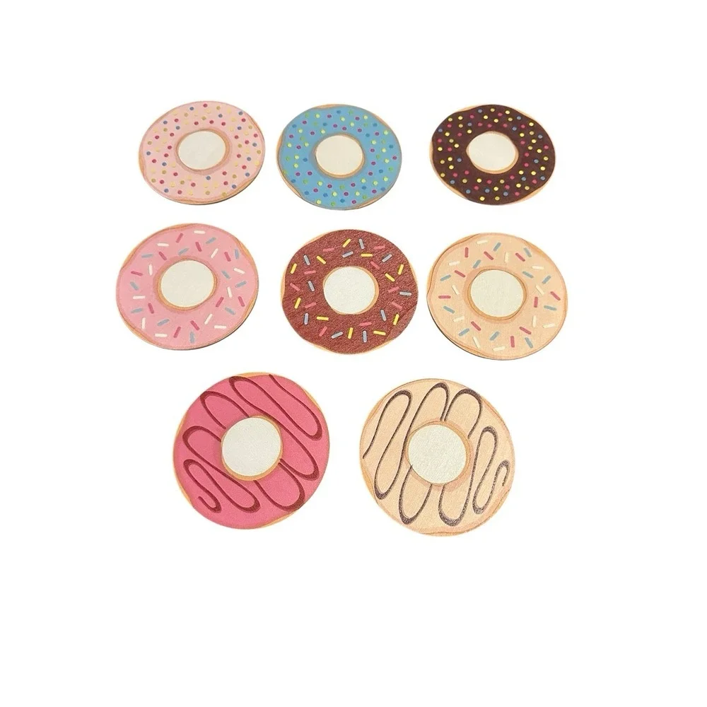 NEW wood round coasters set of‎ 8 donuts sweets treats